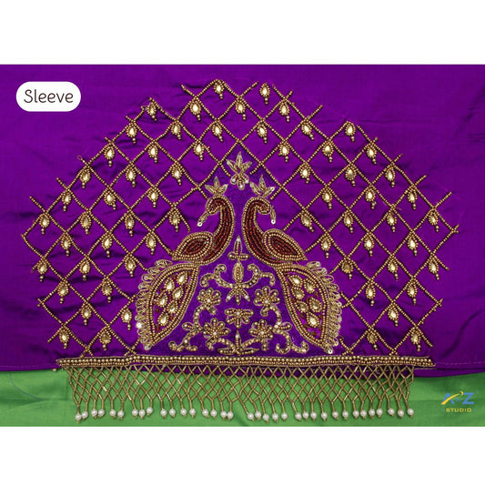 Royal Purple Maggam Work Blouse Sleeve with Double Peacock Motif