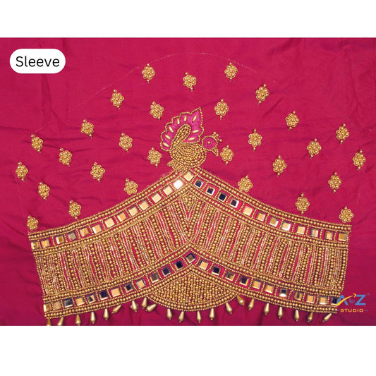 Stunning Pink Peacock Sleeve Embroidery Design for Unstitched Blouse