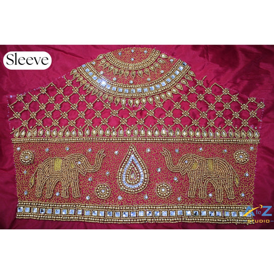 Exquisite Maggam Work Blouse Sleeve Design with Elephant Motif