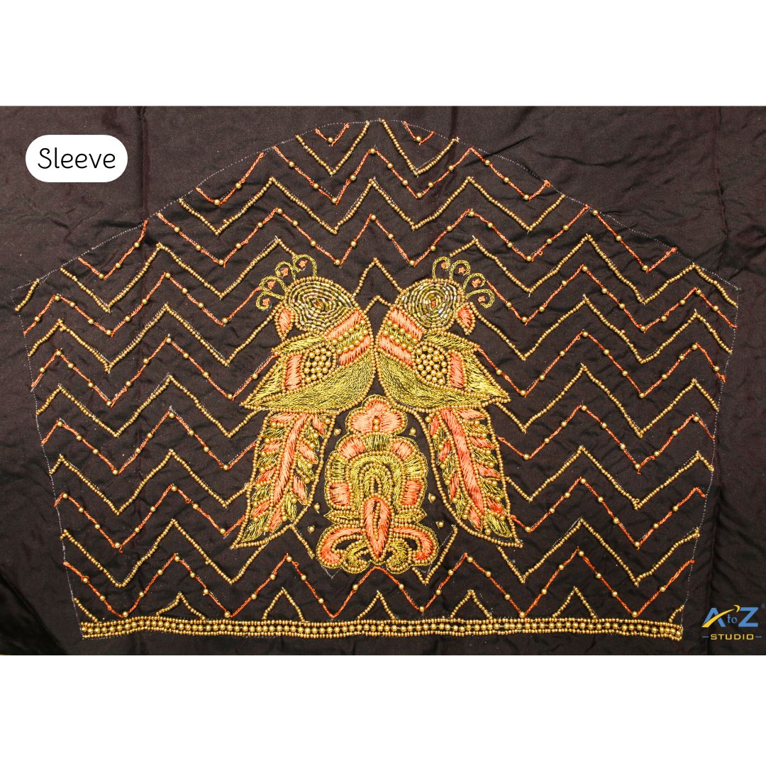 Classic Black Parrot Sleeve Embroidery Design for Unstitched Blouse