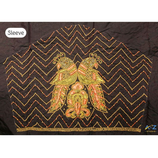 Classic Black Parrot Sleeve Embroidery Design for Unstitched Blouse