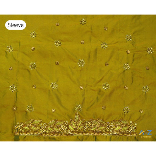 Olive Green Blouse Sleeve Design with Intricate Hand Embroidery