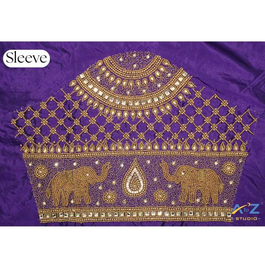 Elegant Violet Aari Work Blouse Sleeve with Elephant Motif – A to Z Studio