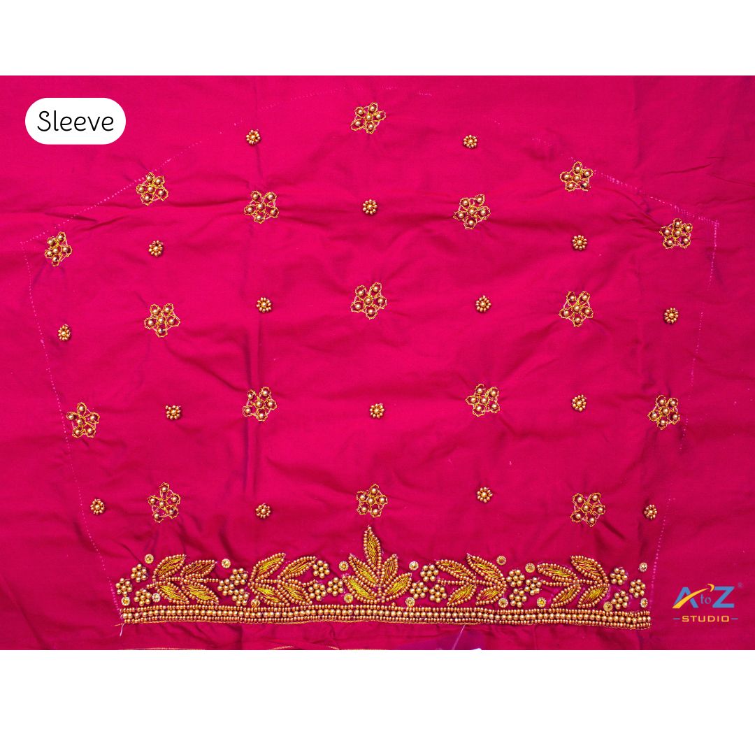 Gorgeous Magenta Blouse Sleeve Design with Hand Embroidery