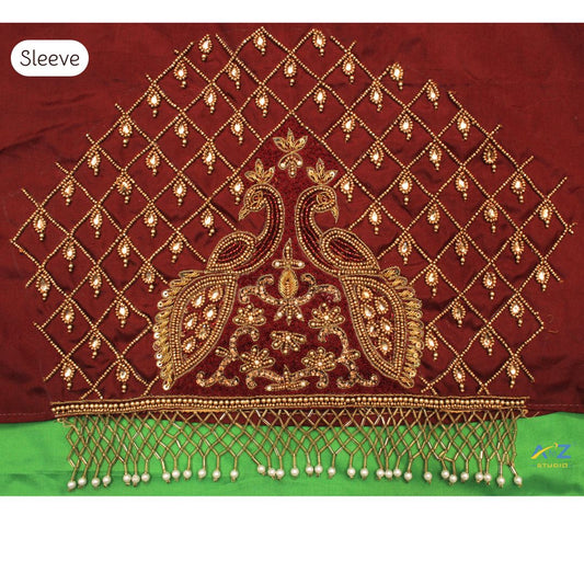 Stunning Maggam Work Blouse Sleeve with Double Peacock Motif
