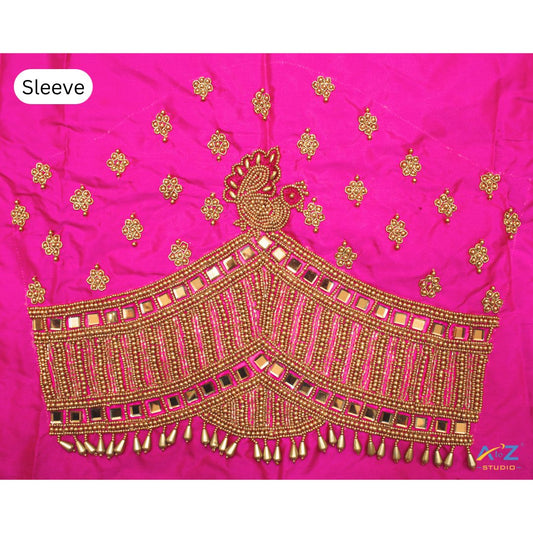 Gorgeous Magenta Peacock Sleeve Embroidery Design for Unstitched Blouse