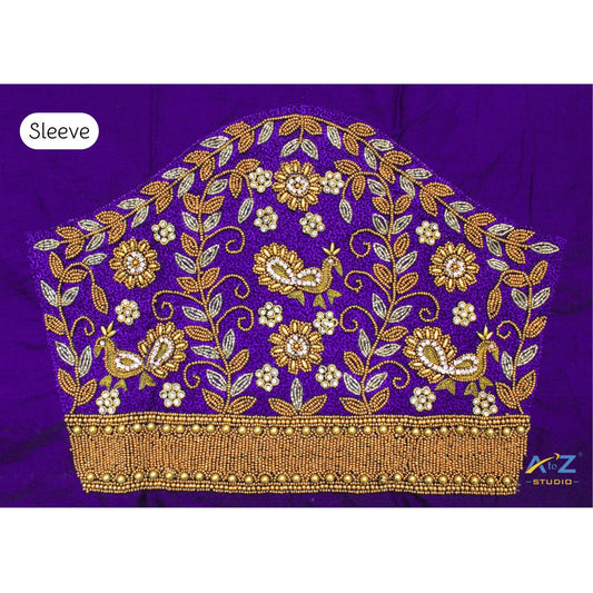 Purple Maggam Work Blouse Sleeve with Peacock Embroidery – Latest Bridal Blouse Design 2025