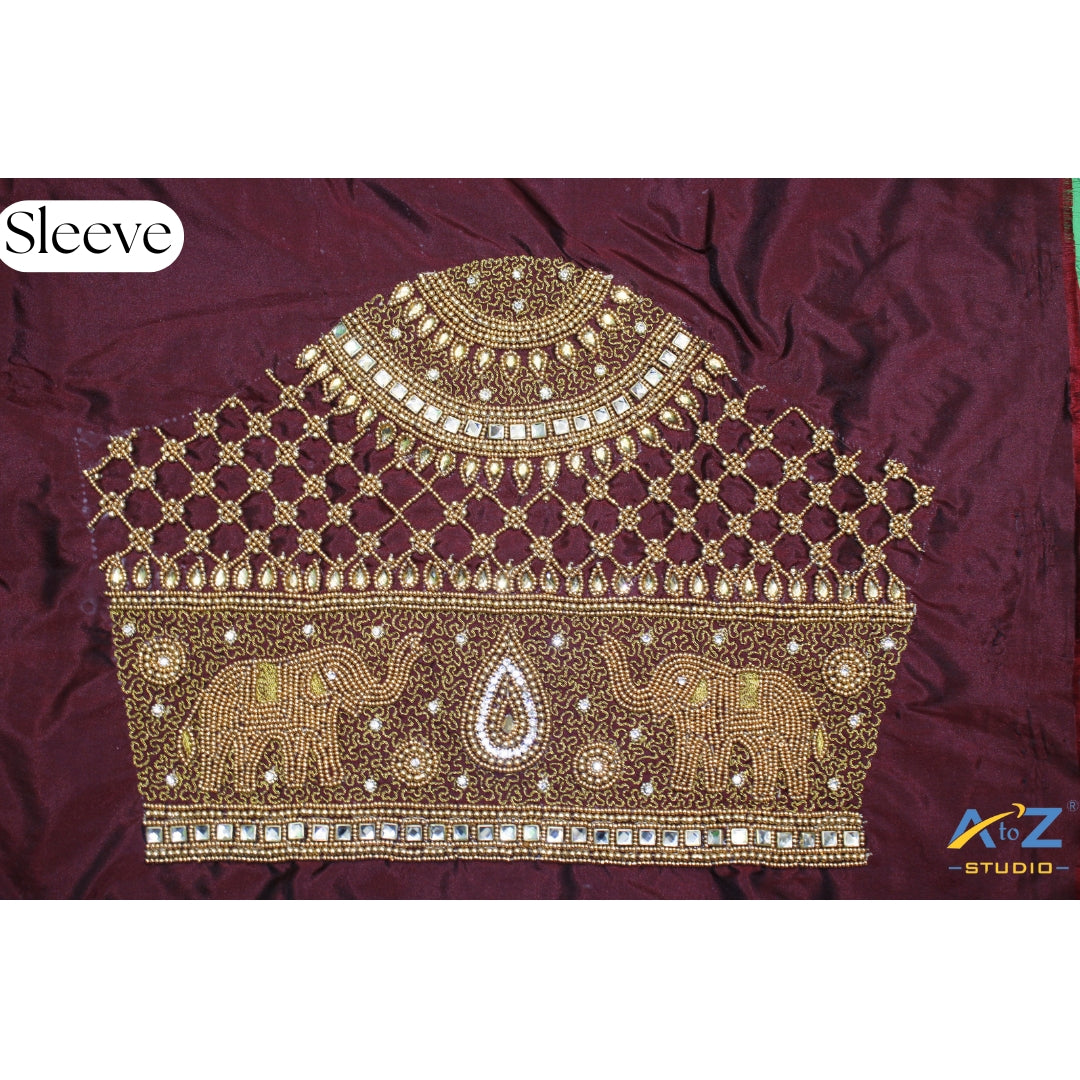 Exquisite Handcrafted Bridal Blouse Sleeve Design – Maroon & Gold Embroidery Inspiration