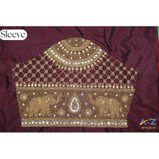 Exquisite Handcrafted Bridal Blouse Sleeve Design – Maroon & Gold Embroidery Inspiration