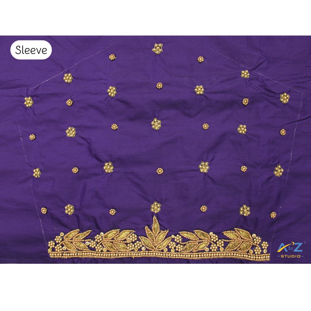 Elegant Purple Blouse Sleeve Design with Golden Hand Embroidery