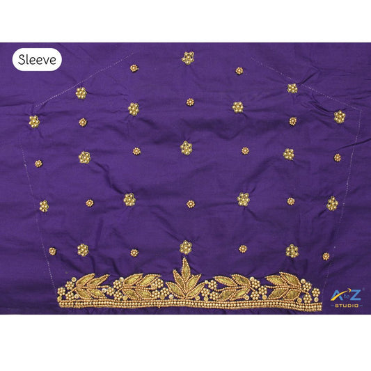 Elegant Purple Blouse Sleeve Design with Golden Hand Embroidery