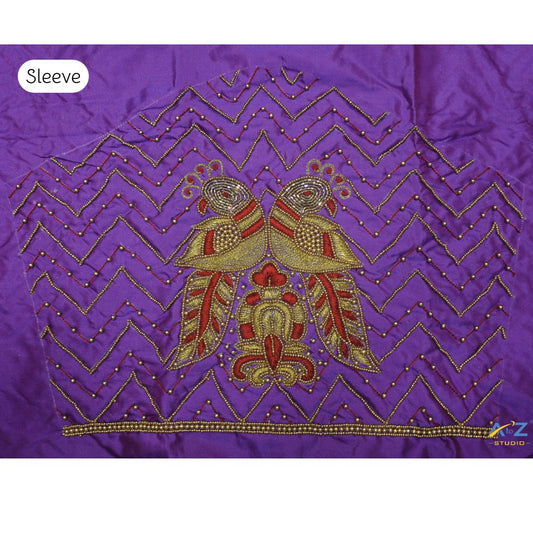 Royal Purple Parrot Sleeve Embroidery Design for Unstitched Blouse