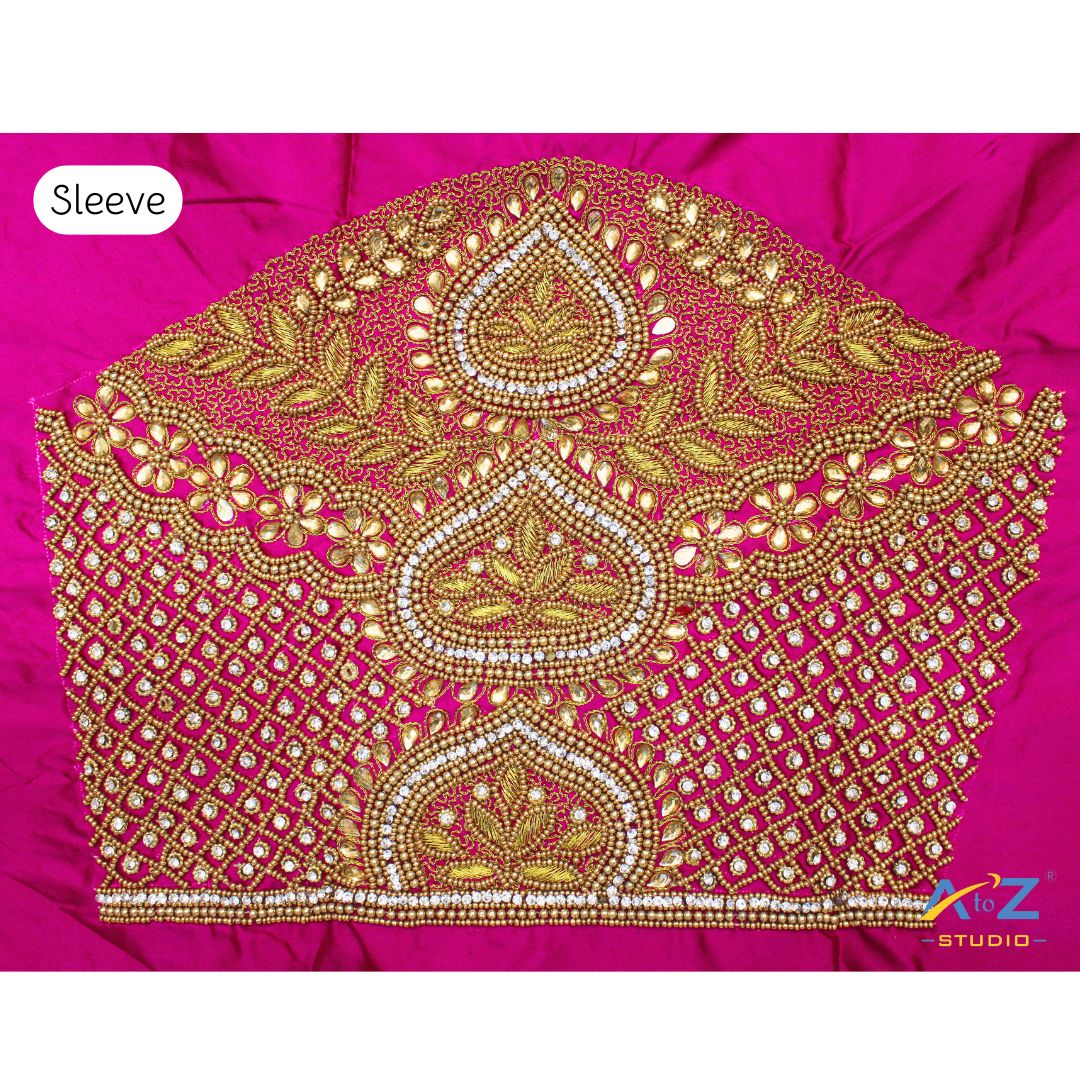 Magenta Pink Maggam Work Blouse Sleeve with Beads, Stones, and Zardosi Embroidery – Latest Bridal Blouse Sleeve Design 2025