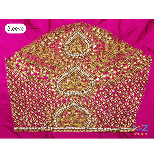 Magenta Pink Maggam Work Blouse Sleeve with Beads, Stones, and Zardosi Embroidery – Latest Bridal Blouse Sleeve Design 2025