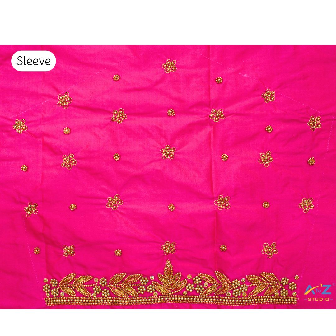 Stylish Pink Blouse Sleeve Design with Golden Embroidery for Sarees and Lehengas