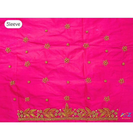 Stylish Pink Blouse Sleeve Design with Golden Embroidery for Sarees and Lehengas