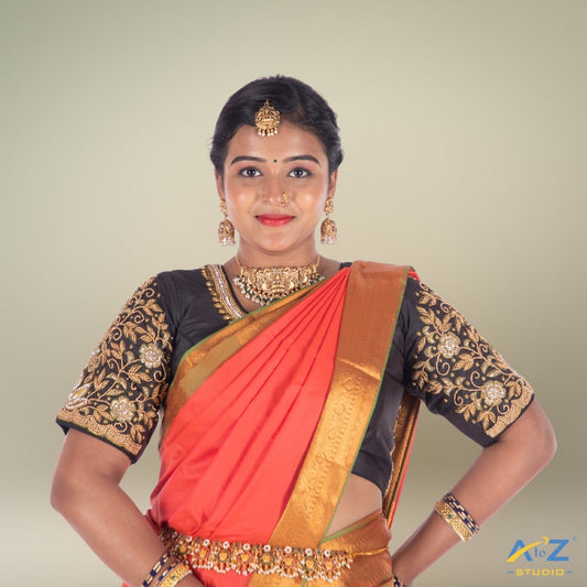 Best Bridal Blouses for Silk Sarees – 1/2 or Elbow Sleeve Designs with Stunning Embroidery Work