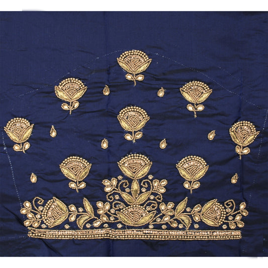 Royal Blue Blouse Back Neck Embroidery Design with Golden Bead and Stone Work