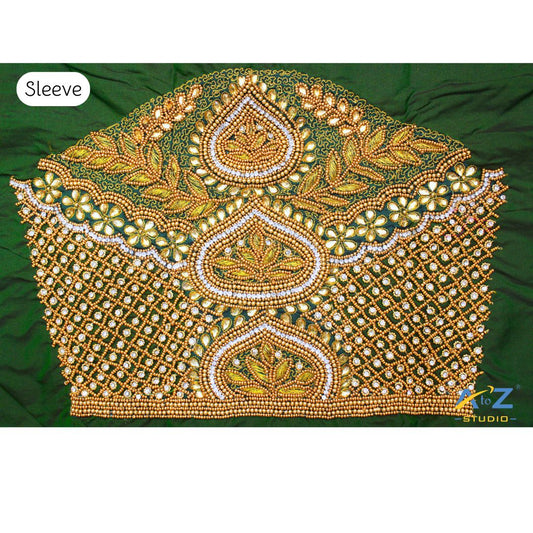 Green Maggam Work Blouse Sleeve with Paisley and Floral Embroidery – Latest Bridal Sleeve Design 2025