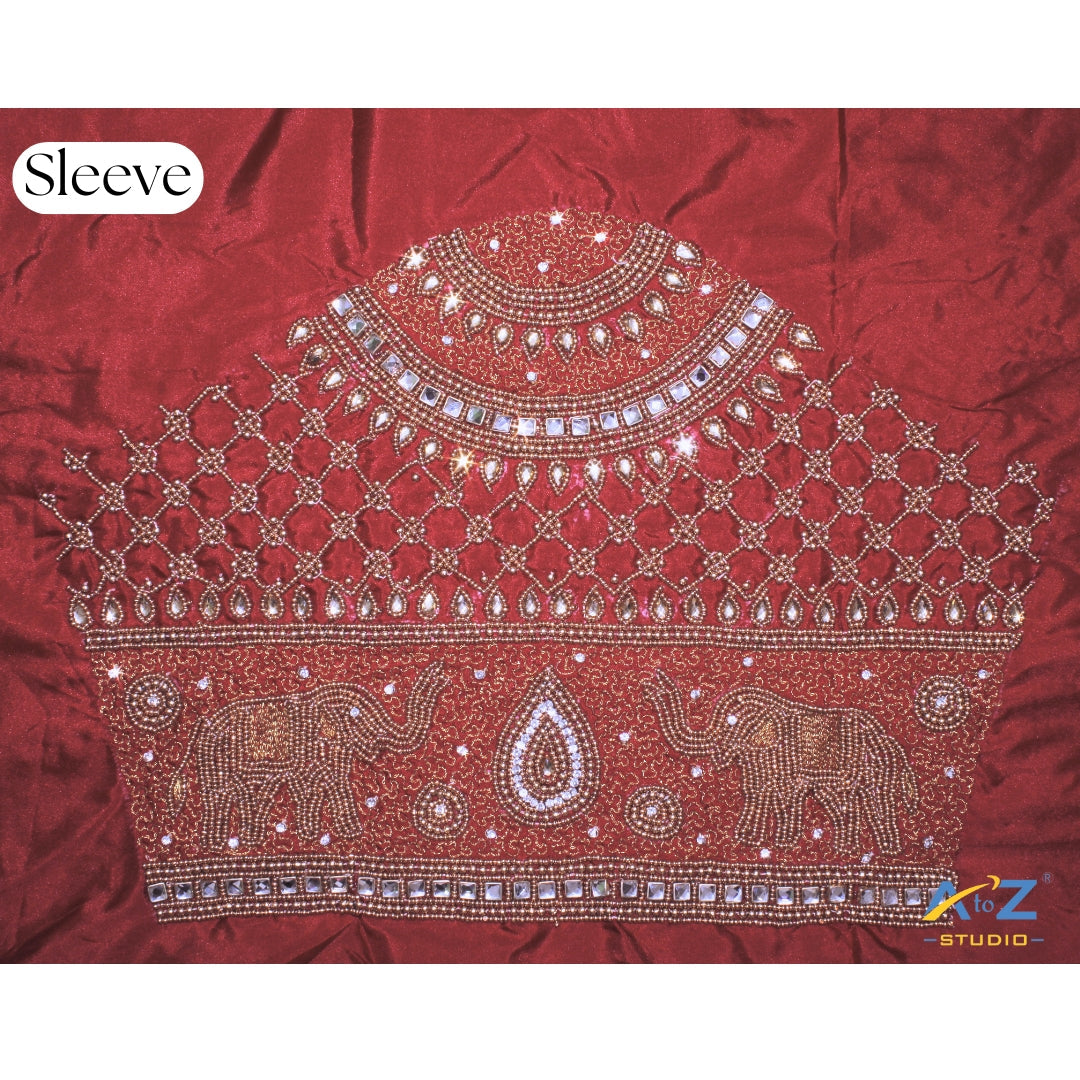 Latest Maggam Work Blouse Sleeve Design with Elephant Motifs for Bridal Wear