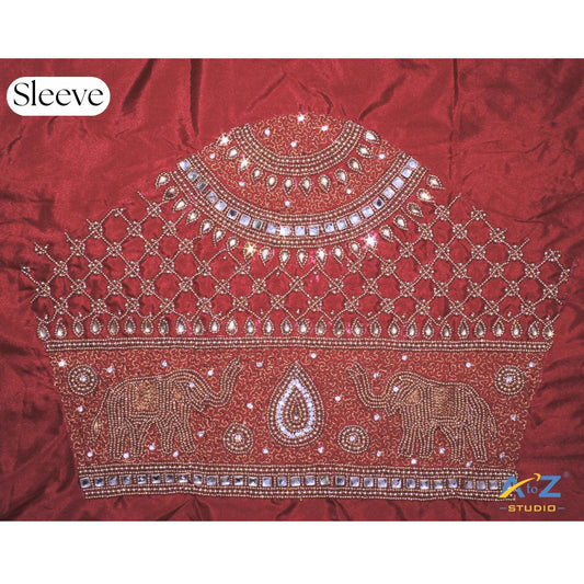 Latest Maggam Work Blouse Sleeve Design with Elephant Motifs for Bridal Wear