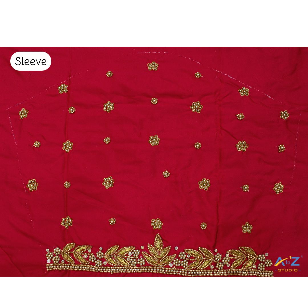Stunning Red Embroidered Blouse Sleeve Design for Traditional Outfits
