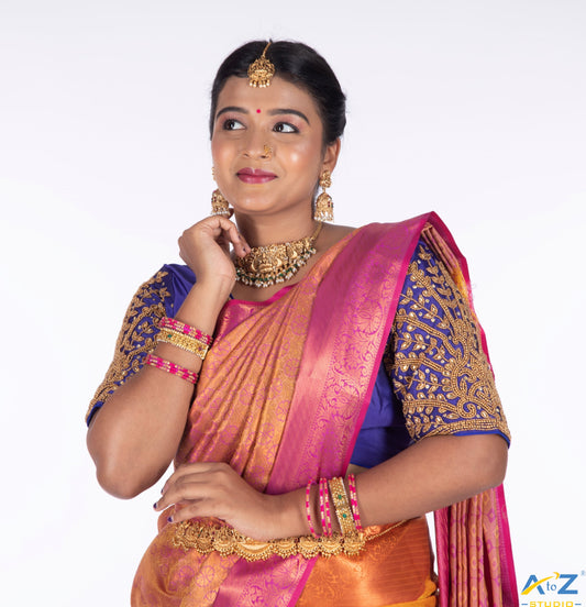 Timeless Elegance: Ink Blue Bridal Blouse Design by A to Z Studio