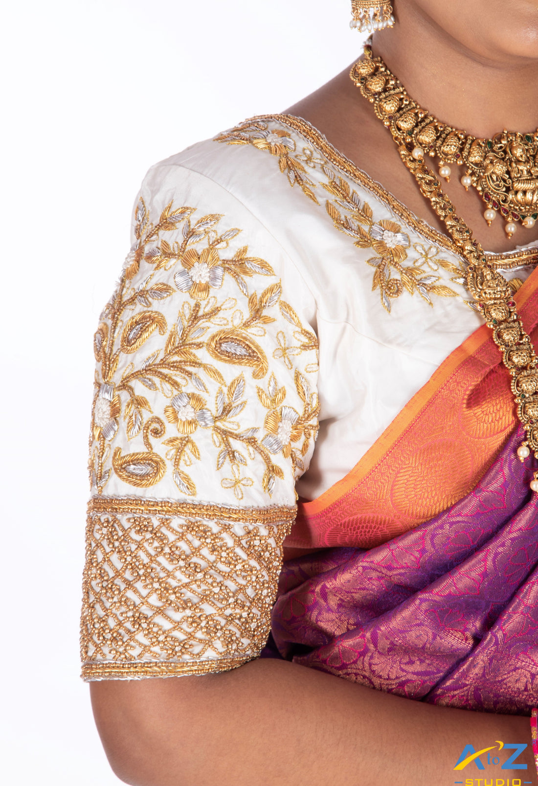 Subtle Royalty: Cream Bridal Blouse Design by A to Z Studio