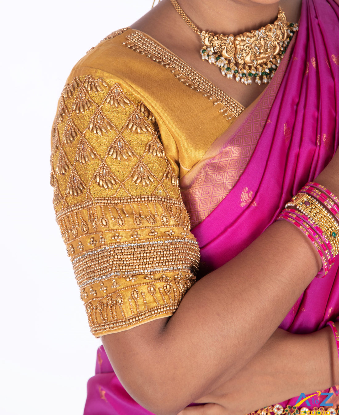 Radiant Elegance: Tissue Gold Bridal Blouse Design by A to Z Studio