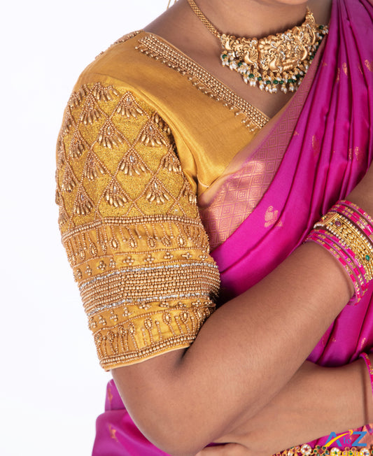 Radiant Elegance: Tissue Gold Bridal Blouse Design by A to Z Studio