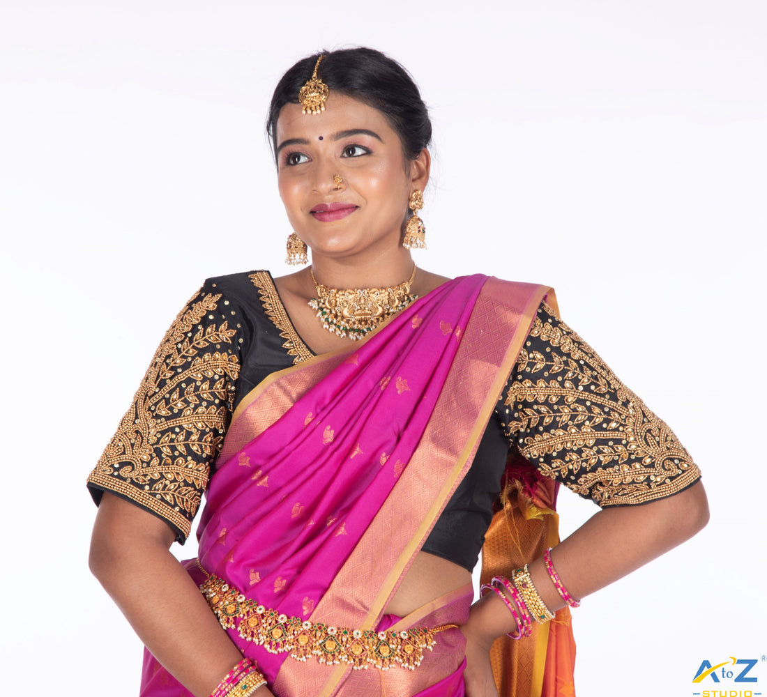 Bold Elegance: Black Bridal Blouse Design by A to Z Studio