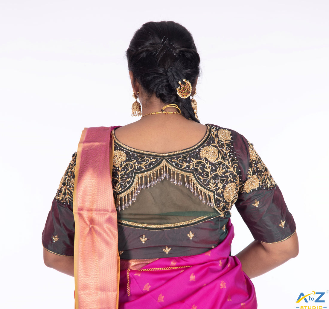 Timeless Grandeur: Bottle Green Bridal Blouse Design by A to Z Studio