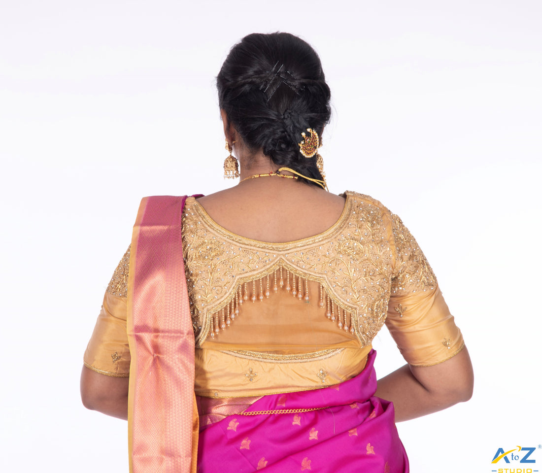 Eternal Elegance: Gold Bridal Blouse Design by A to Z Studio