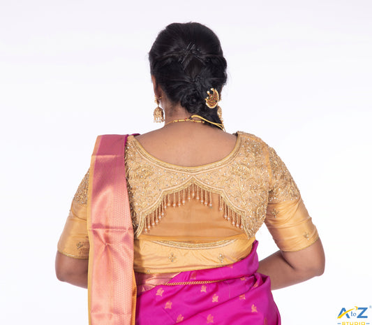 Eternal Elegance: Gold Bridal Blouse Design by A to Z Studio