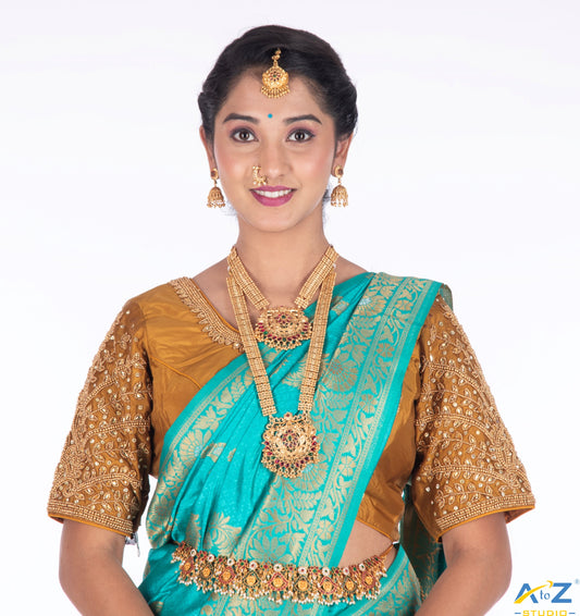 Warm Elegance: Honey-Colored Bridal Blouse Design by A to Z Studio