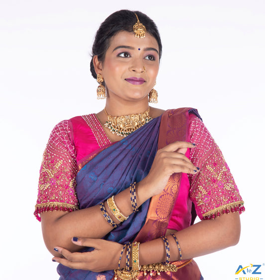 Vibrant Elegance: Hot Pink Bridal Blouse Design by A to Z Studio