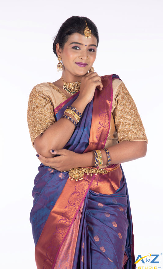 Regal Radiance: Golden Green Bridal Blouse Design by A to Z Studio