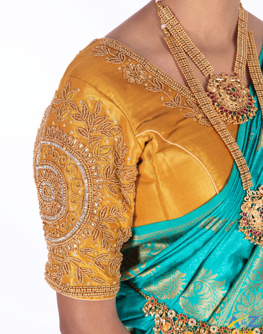 Tissue Gold Bridal Blouse Designs: Radiant Elegance for Your Big Day | A to Z Studio