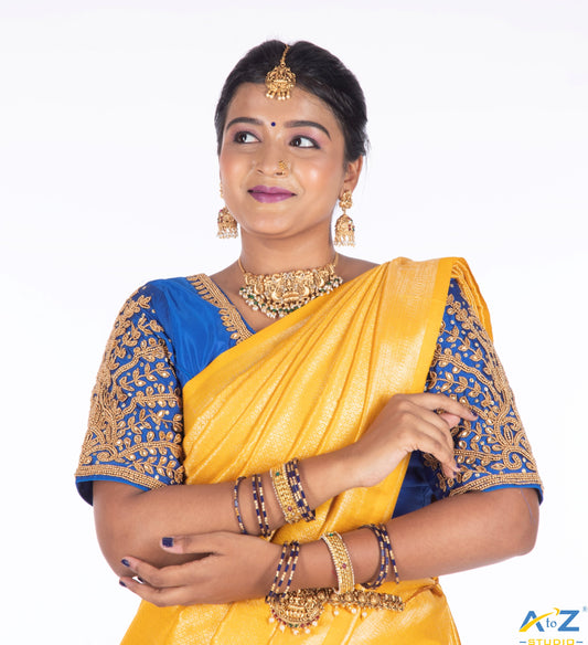 Majestic Glamour: Royal Blue Bridal Blouse Design by A to Z Studio