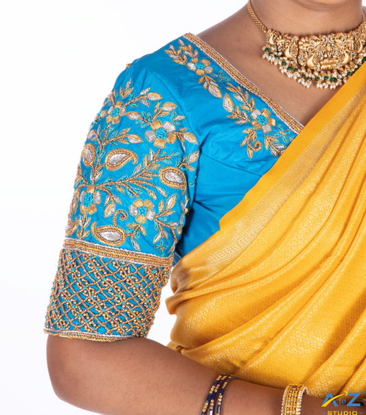 Serene Glamour: Aqua Blue Bridal Blouse Design by A to Z Studio