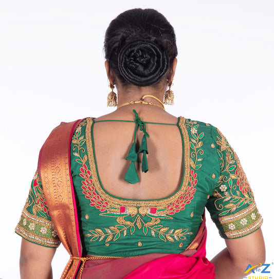 Royal Radiance: Dark Green Bridal Blouse Design by A to Z Studio