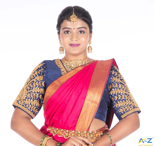 Elegant Depth: Navy Blue Bridal Blouse Design by A to Z Studio