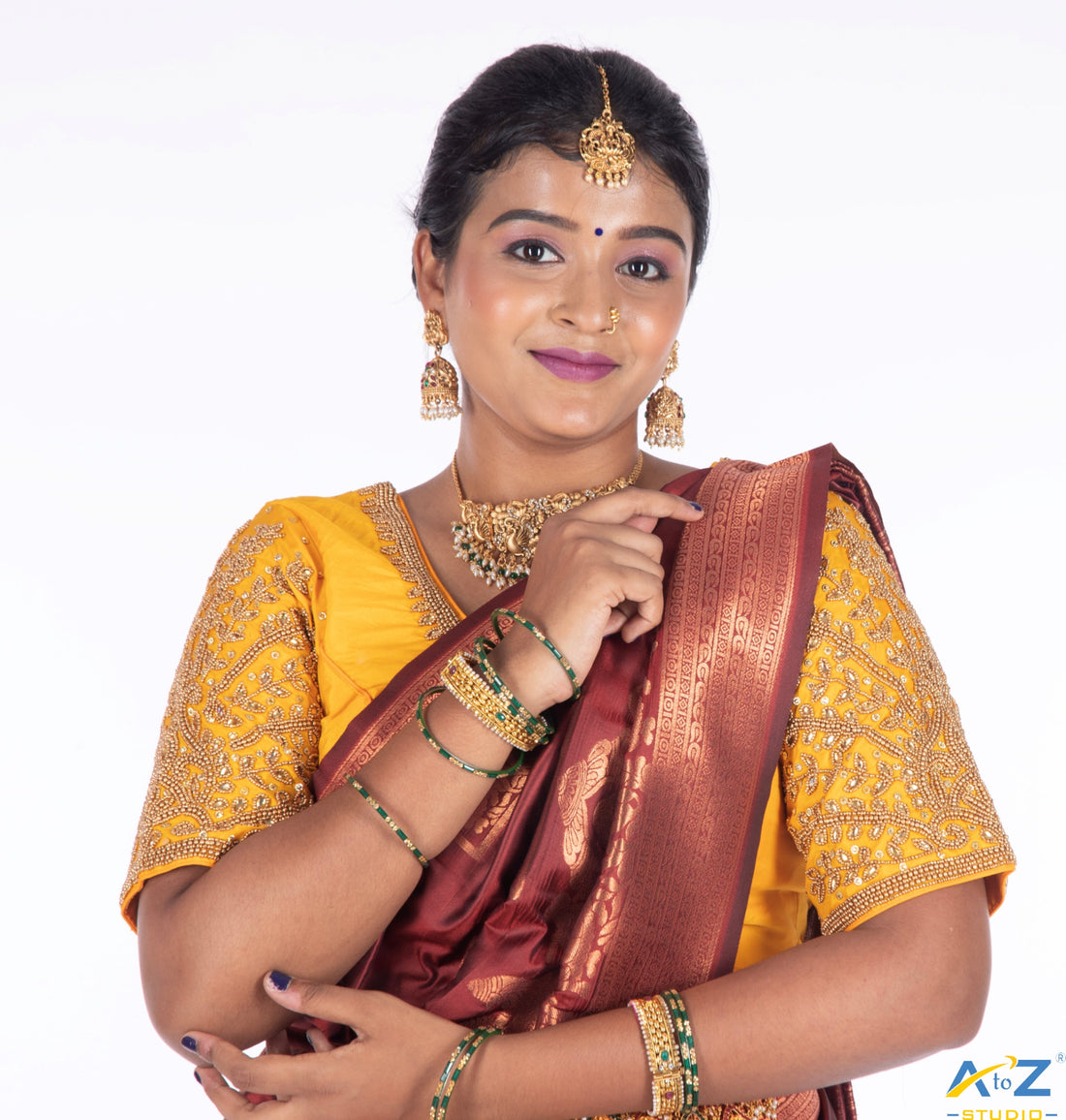 Vibrant Radiance: Mango-Colored Bridal Blouse Design by A to Z Studio