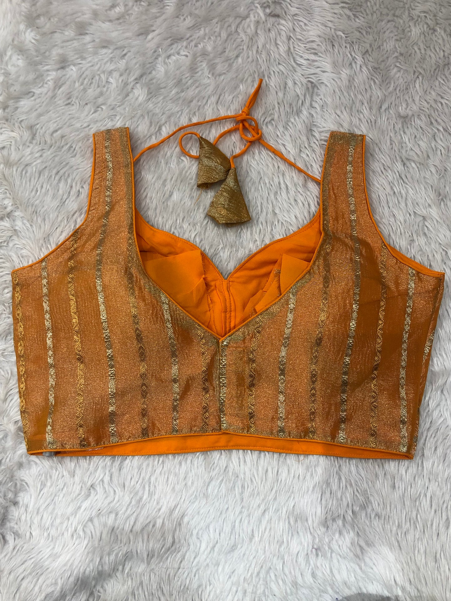 Orange Metallic Shimmer Bustier Top