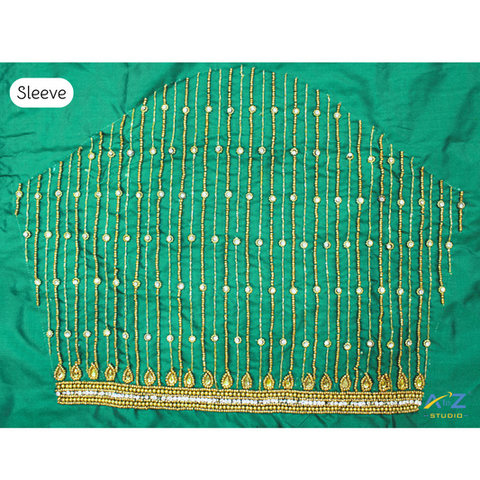 Rama Green Silk Blouse Piece With Aari Work