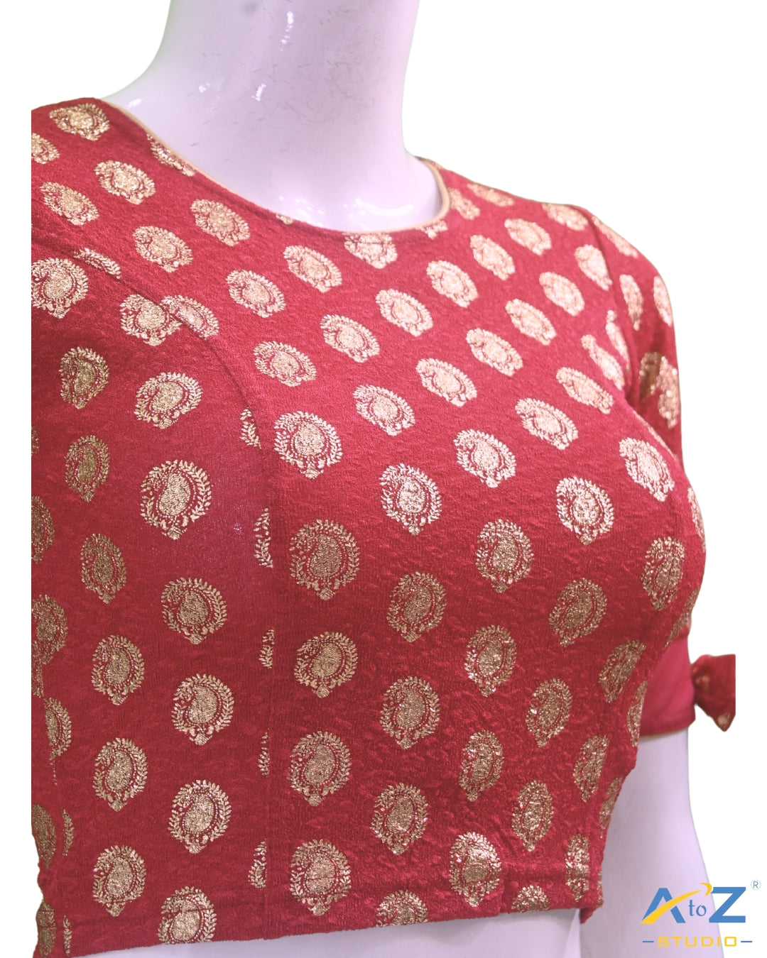Reddish Maroon Crush Blouse with Golden Mango Print