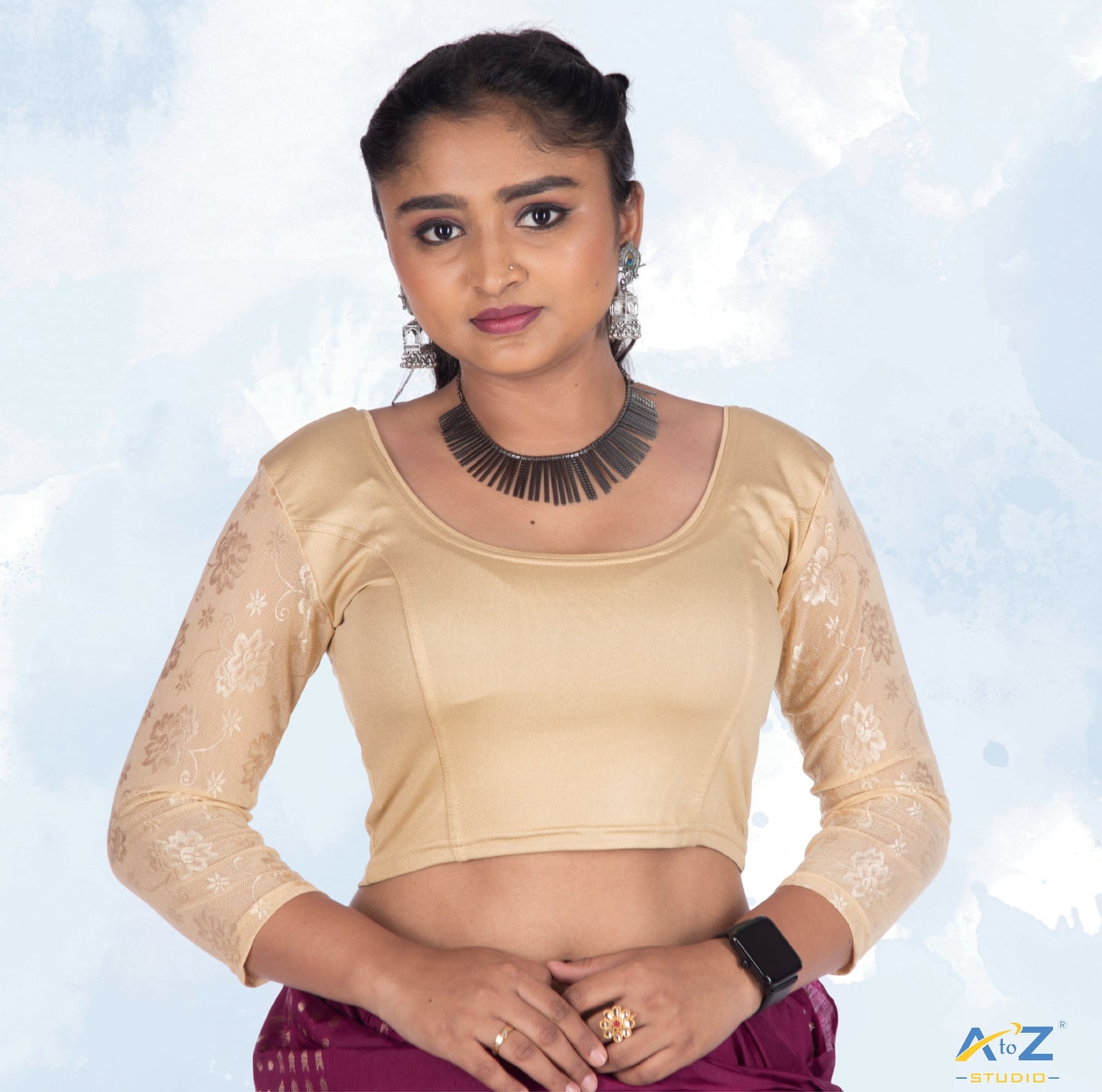 Gold Lycra Shimmer Netted Flower Design