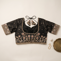 Multicolor Botanical Threadwork & Zari Embroidered Lehenga Blouse in Black Taupe