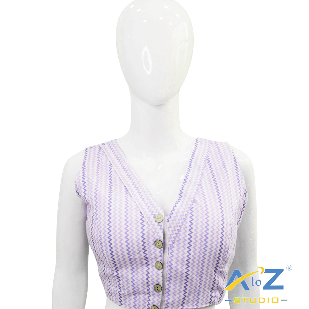 Light Lavender Zigzag Button-Down Blouse
