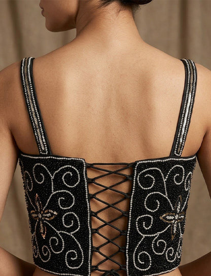 Black & Gold Embellished Designer Corset Blouse